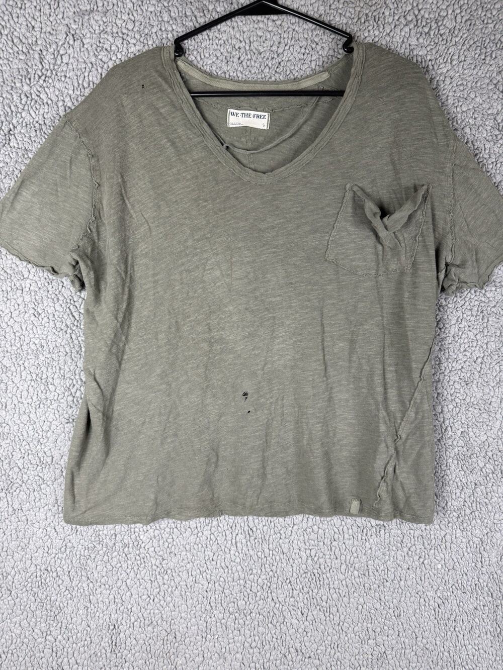Free People We The Free Linen Blend V-neck Short Sleeve Tee Sage Green Women’s S